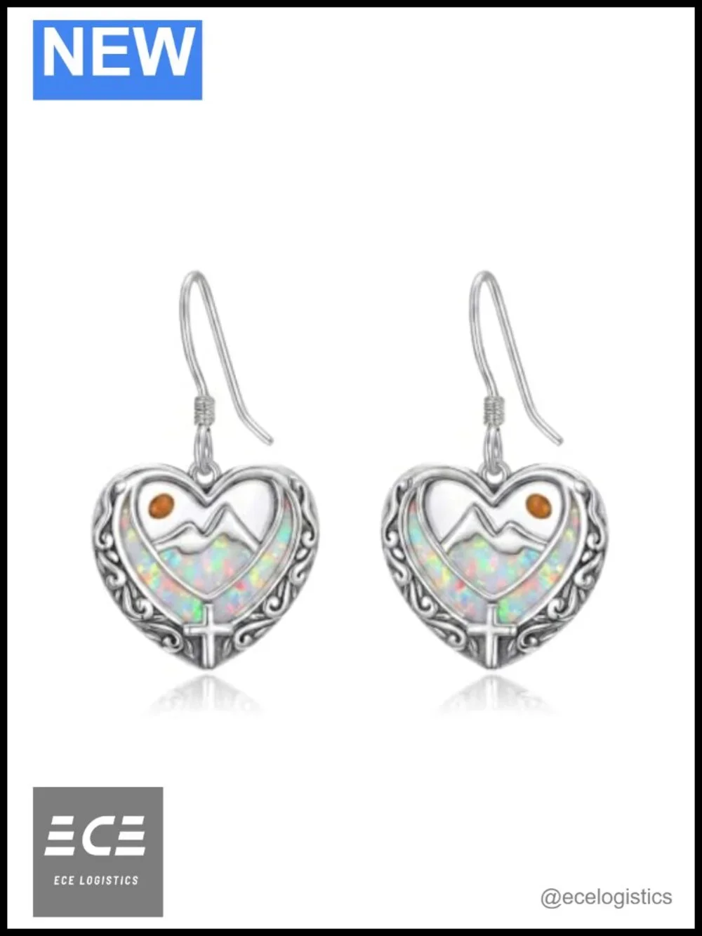 925 Sterling Silver Mustard Seed Cross Heart Dangle Drop Earrings